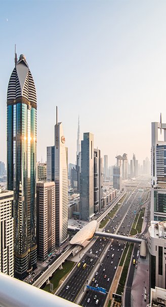 dubai skyline sunset time united arab emirates